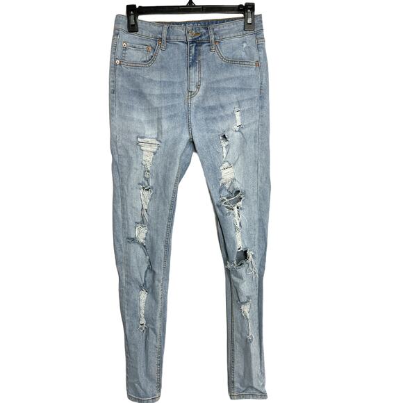 Wild Fable Skinny Jeans Size 8 Light Wash Blue Distressed Denim High Rise Ripped - Picture 1 of 6
